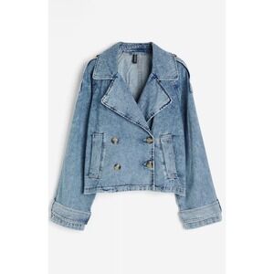 HM Divided Womens Blue Denim Double Breasted Cropped Jacket Medium Wash M